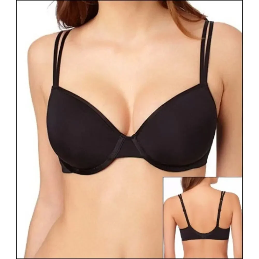 Le Mystere Linguine Underwire T-Shirt Bra U-Back Adjustable Black Size 32D NWT